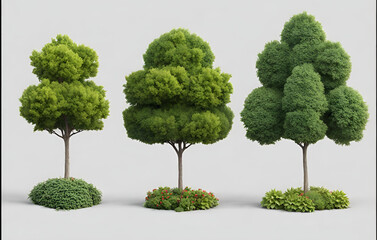 Realistic 3d Model Of Various Tree Trees Background

