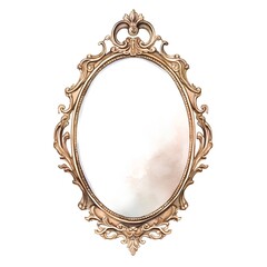 Golden oval mirror isolated on white background. 3d rendering illustration.