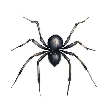 Watercolor black spider isolated on white background. Hand drawn watercolor illustration.