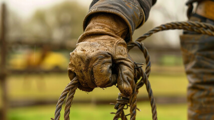 Obraz premium The Cowboys bony fingers clutching a lasso made from barbed wire. .
