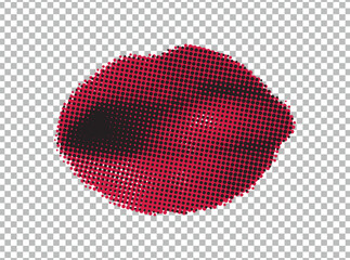 halftone magazine style illustration, human mouth showing tongue, lips - isolated design element