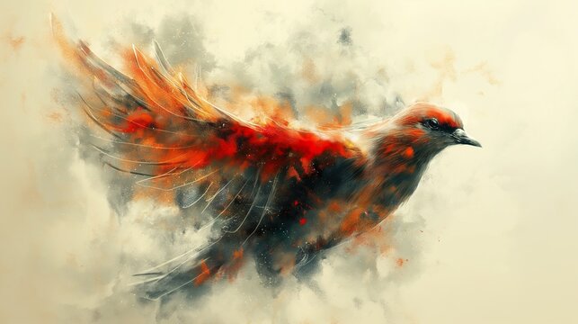 peace dove glides through crimson flames, a symbol of resilience and hope, ideal for inspirational content