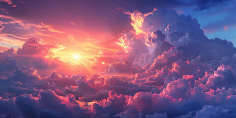 Sea of Cumolonimbus clouds in sunset sky