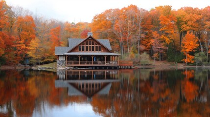 Fototapeta premium Nice modern triangular house near lake