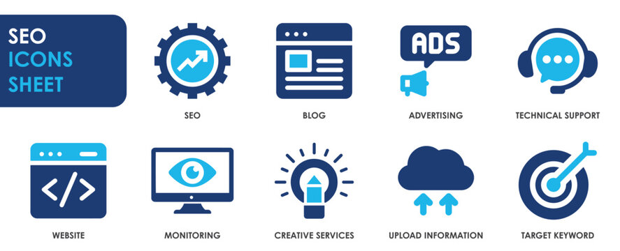 Search Engine Optimization icon set. Flat icons set.