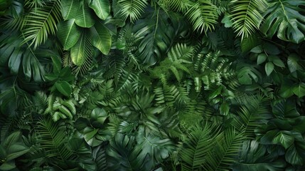 Dense jungle foliage creating a deep green textured look - obrazy, fototapety, plakaty