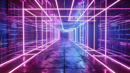 Electric laser lines crisscrossing in a mesmerizing neon grid - obrazy, fototapety, plakaty