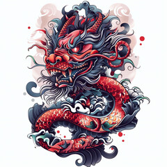 A Chinese dragon tattoo texture design outline illustration.