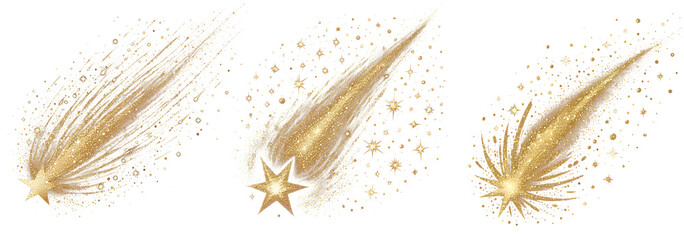 Golden stars glitter, gold comet shiny sparkling - obrazy, fototapety, plakaty
