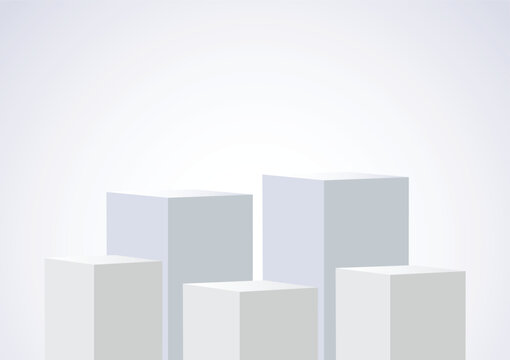 Five blank square podiums stand to show products on white background, Vector illustration.