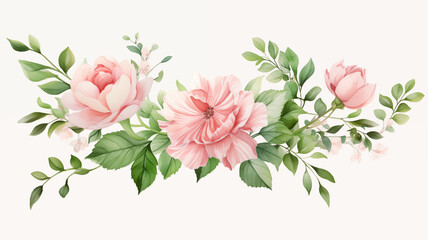 A collection of frames of foliage plants and roses on a white background. Suitable for wedding invitations, greeting cards, frames and bouquets	 - obrazy, fototapety, plakaty