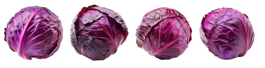 Red cabbage isolated on a transparent PNG background, white background , Generative Ai