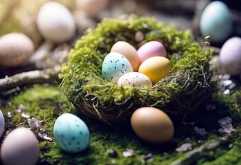 Fototapeta na wymiar easter eggs in a nest