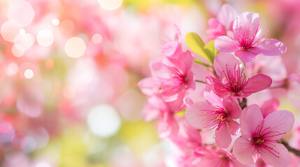 Obraz na płótnie Canvas 架空のピンクの花の美しいボケのあるフレーム画像