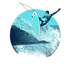 surf, ilustracion, olas, silueta, pegatina, surfista, vector	 - obrazy, fototapety, plakaty