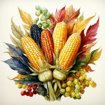 recommend clip art: Watercolor Corn, clipart Illustration, Generative Ai
