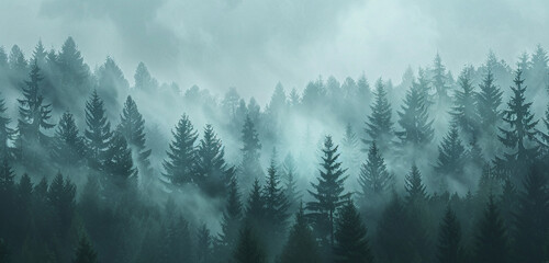 misty morning in the forest - Powered by Adobe
