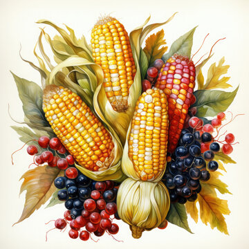 recommend clip art: Watercolor Corn, clipart Illustration, Generative Ai