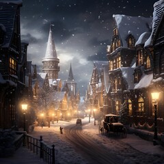 Snowy winter night in the old town of Montreal, Canada. - obrazy, fototapety, plakaty