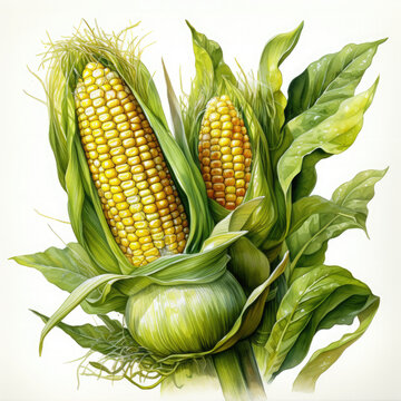 recommend clip art: Watercolor Corn, clipart Illustration, Generative Ai