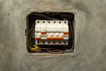 Installation of MCB on an office wall. MCB or Miniatur Circuit Breaker. MCB as a safety from...