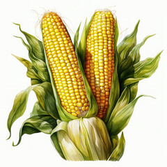 Watercolor Corn, clipart Illustration, Generative Ai