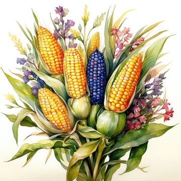 recommend clip art: Watercolor Corn, clipart Illustration, Generative Ai