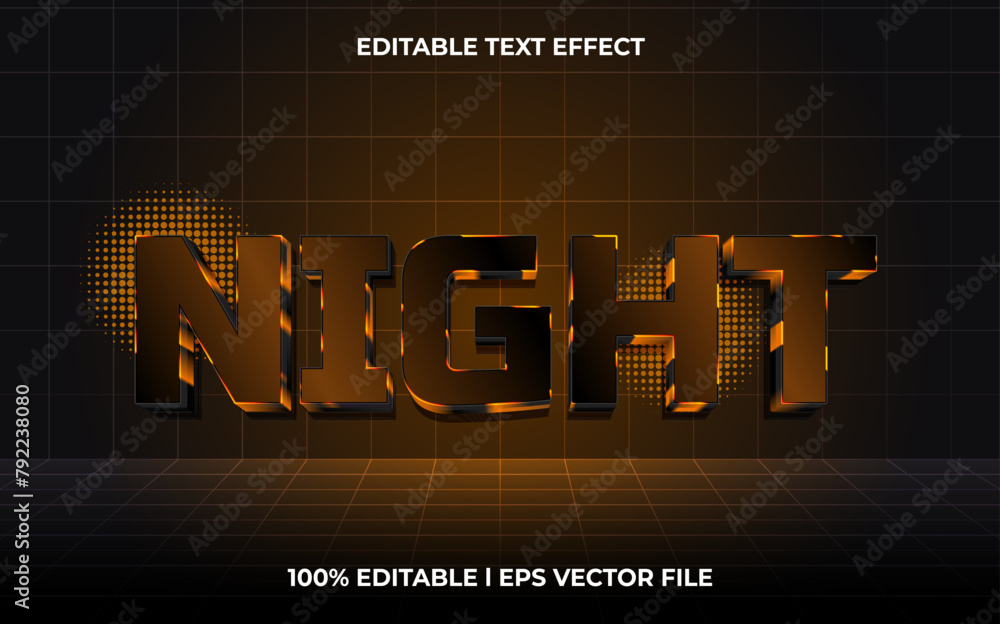 Poster night 3d editable vector text effect. glow style text effect.