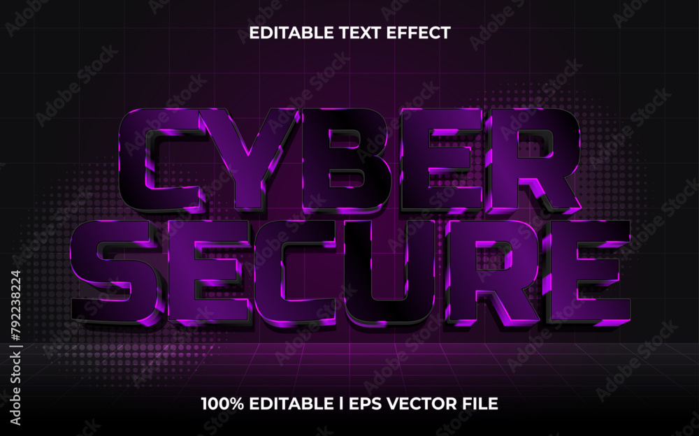 Poster cyber secure 3d editable vector text effect. glow style text effect.