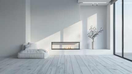 Minimal wall with an inset fireplace and no mantle