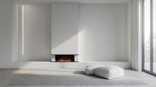 Minimal wall with an inset fireplace and no mantle