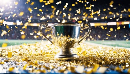 'winners cup confetti stadium soccer football spotlight winner arena background champion gold...