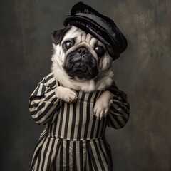 Obraz premium Pug in a mime artist costume performing in a street scene