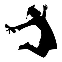 Boy student jumping in graduated ceremony silhouette vector