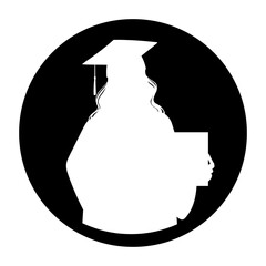 Female student graduation avatar with circle frame silhouette vector