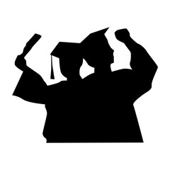 Happy boy and girl student in graduated ceremony silhouette vector