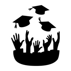 Graduates throwing cap silhouette vector