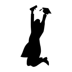 Girl student jumping in graduated ceremony silhouette vector