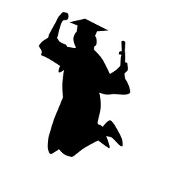 Happy girl student jumping in graduated ceremony silhouette vector