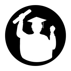Happy male student graduation avatar with circle frame silhouette vector