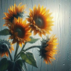 Sunflower and rain