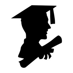 Male student with graduation cap and gown silhouette avatar vector