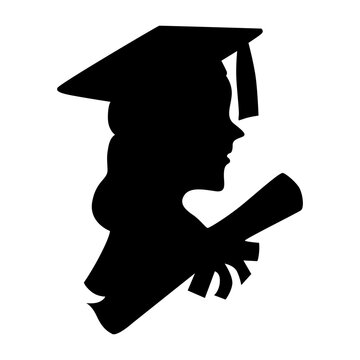 Female student with graduation cap and gown silhouette avatar vector