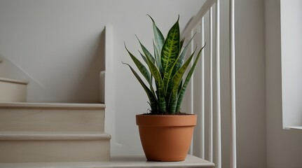 Sansevieria or snake plant at staircase .Generative AI