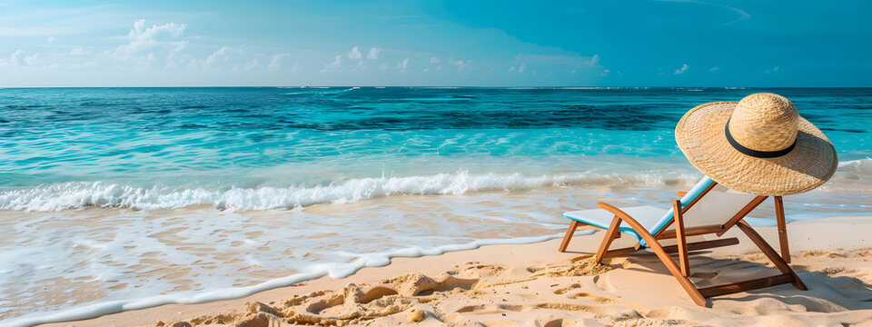 Beach Vacation, A beach bench serene summer scene on the beach for relaxation.