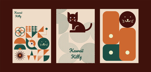 Kawaii Cats vector illustration  Smiling Kitty, cute and round-faced cat