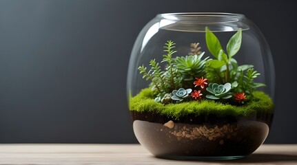 Mini garden in glass plant terrarium isolated .Generative AI