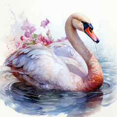 Watercolor Swan, clipart Illustration, Generative Ai