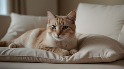 Colorpoint cat lying on a pillow in living room .Generative AI
