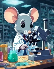 Mouse in a Lab Looking Through a Microscope. Generative AI